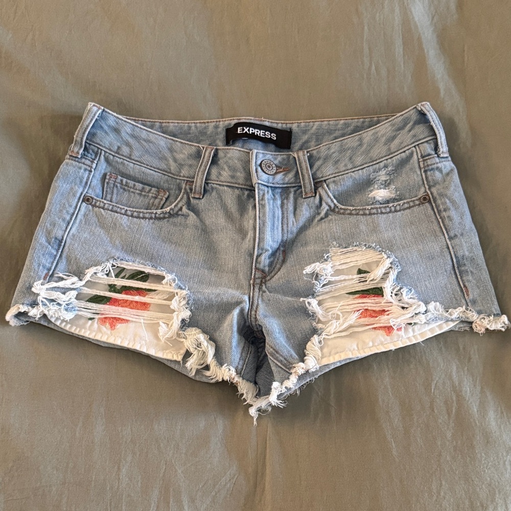 Express Light Blue Ripped Jean Shorts